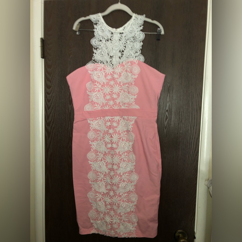 Luna of London pink dress white lace size 10